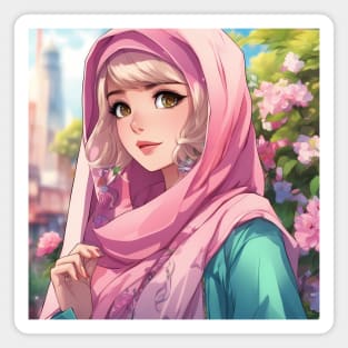 Muslim Hijab Flower Anime Girl Magnet